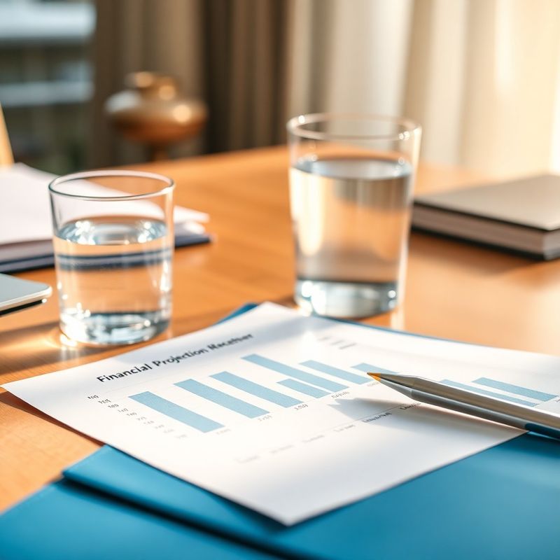 Detail pracovního stolu finančního poradce s tištěnou projekcí cashflow